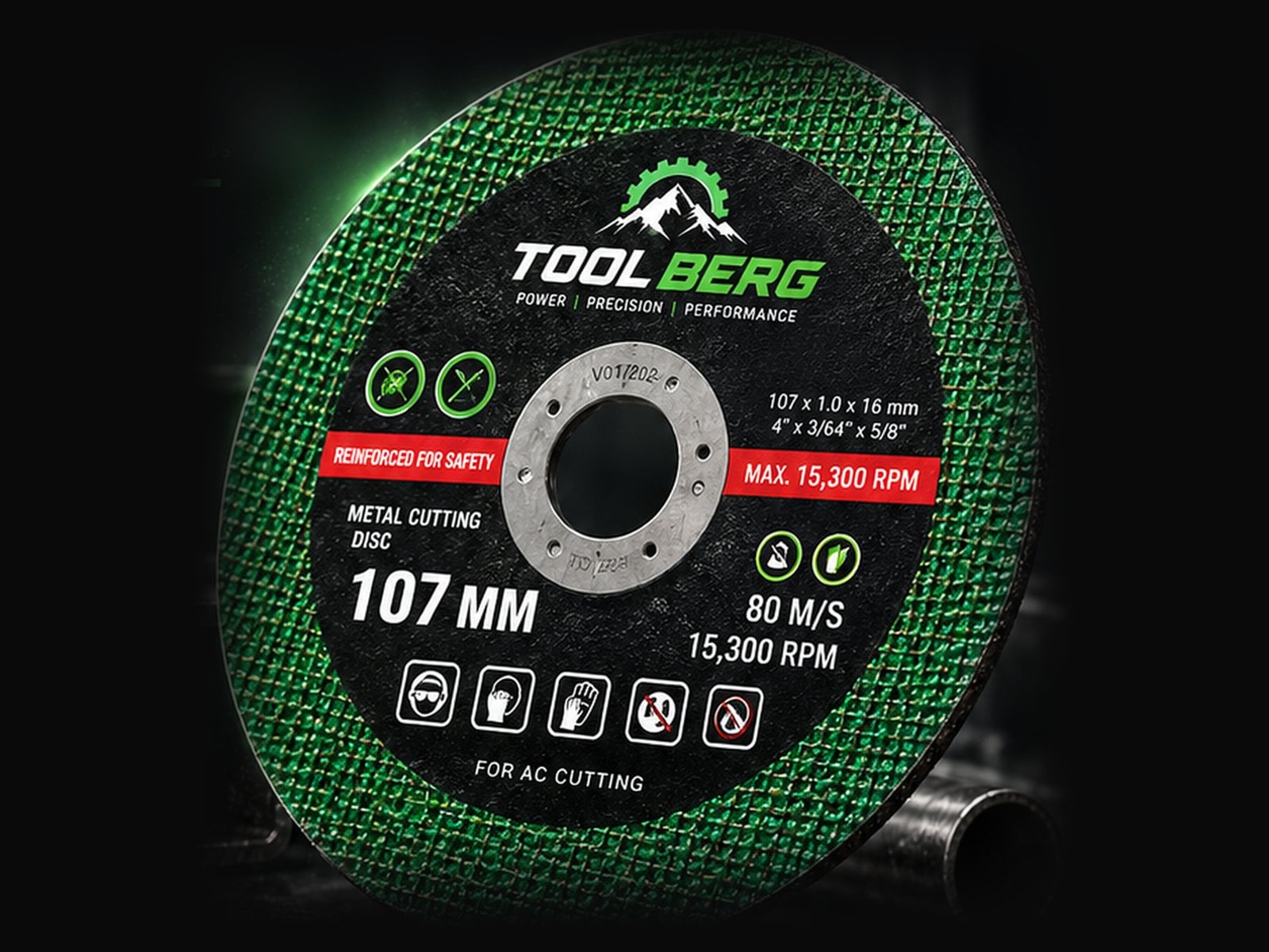 Tool Berg 107 mm metal cutting disc with green reinforced mesh face