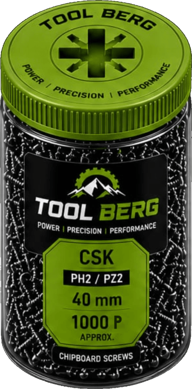 Tool Berg chipboard screws jar — CSK, PH2 / PZ2, 40 mm, 1000 pieces approx.