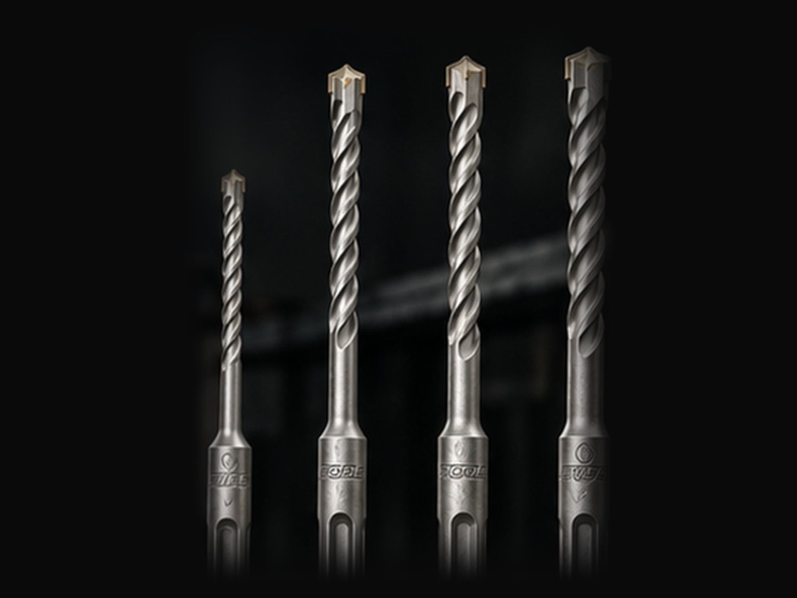 Tool Berg SDS+ concrete drill bits in four sizes standing upright